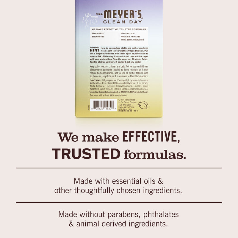 mrs meyers scented dryer sheets compassion flower back label