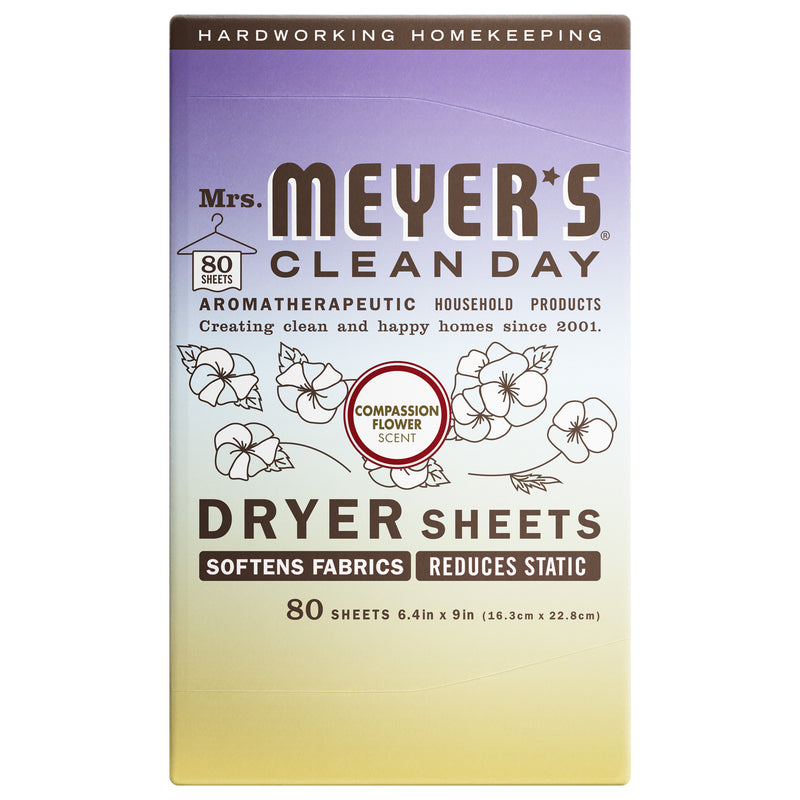 mrs meyers scented dryer sheets compassion flower back label